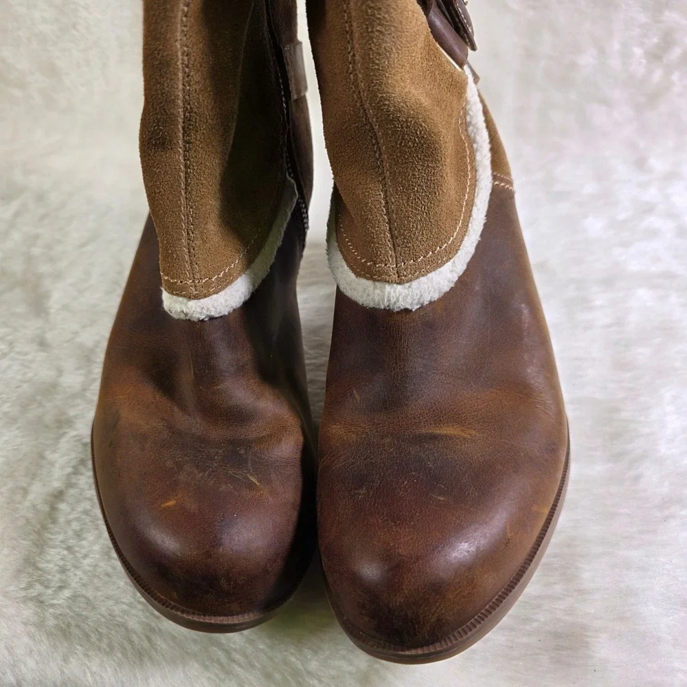 Timberland Earthkeepers Boots Suede Leather Chunky Wood Heel Brown Women 8.5